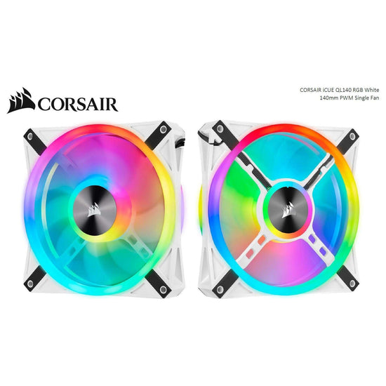 CORSAIR QL140 RGB White, ICUE, 140mm RGB LED PWM Fan 26dBA, 50.2 CFM, Single Pack