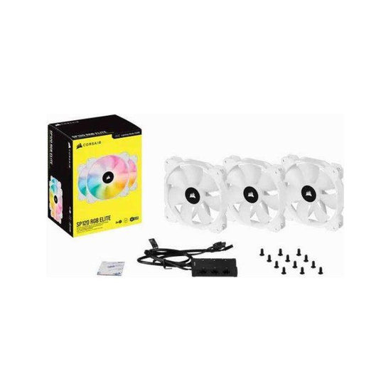 CORSAIR White SP120 RGB ELITE, 120mm RGB LED PWM Fan with AirGuide, Triple Pack with Lighting Node CORE