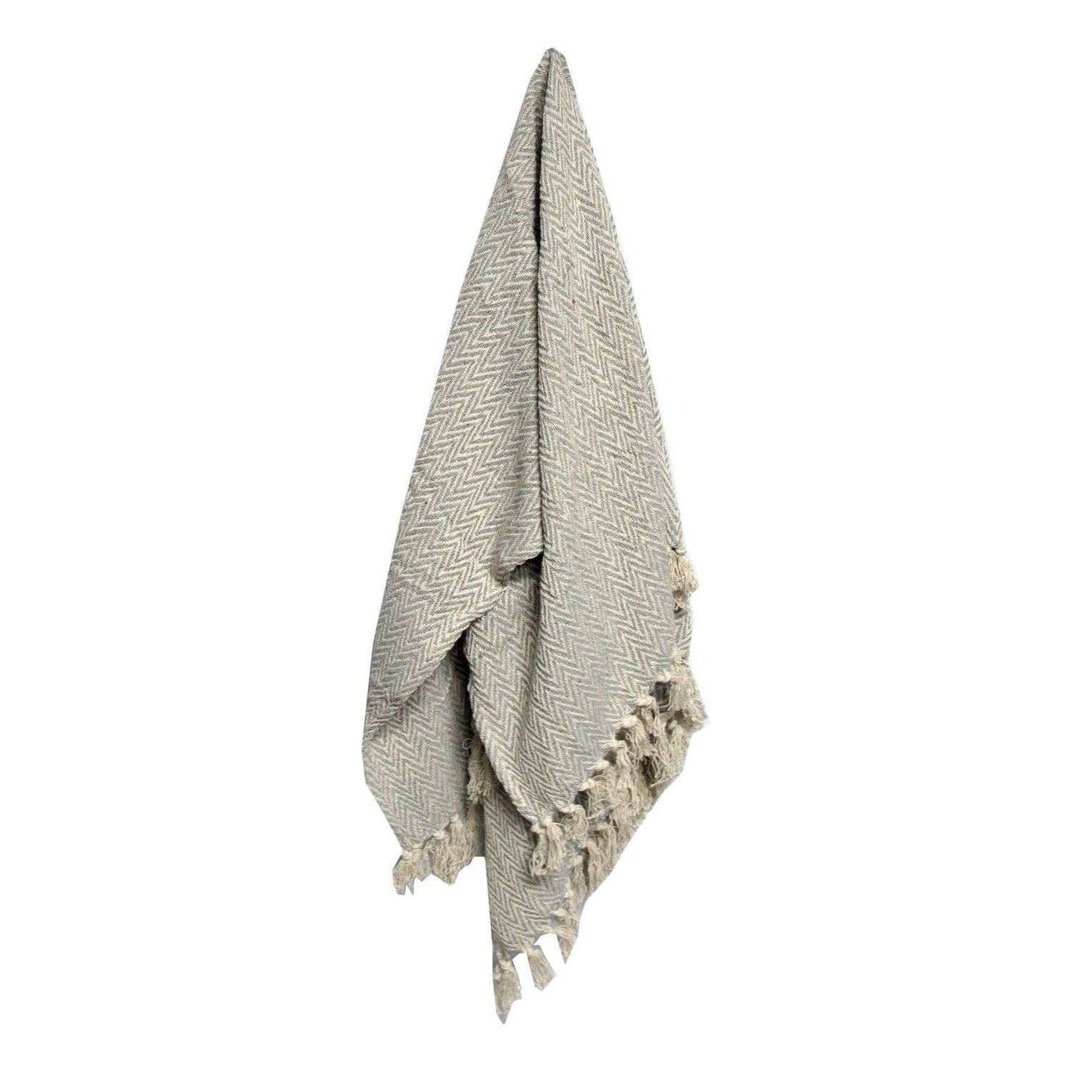 Cotton Fringe Throw Rug Chevron Grey