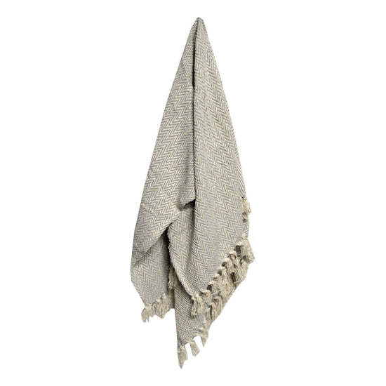 Cotton Fringe Throw Rug Chevron Grey