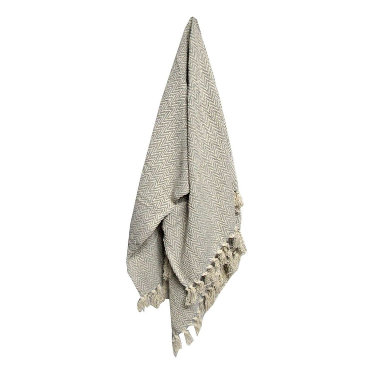 Cotton Fringe Throw Rug Chevron Grey