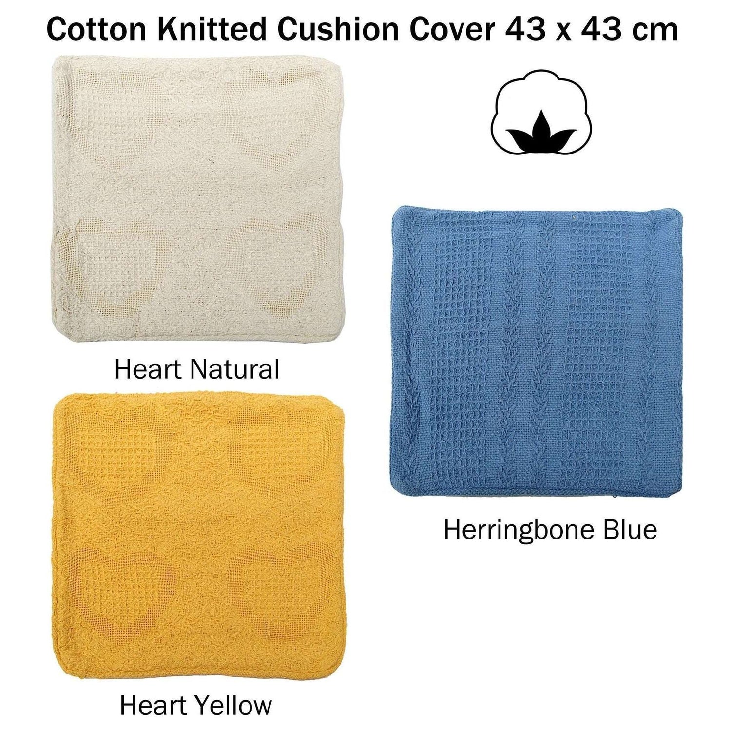 Cotton Knitted Cushion Cover Heart Natural