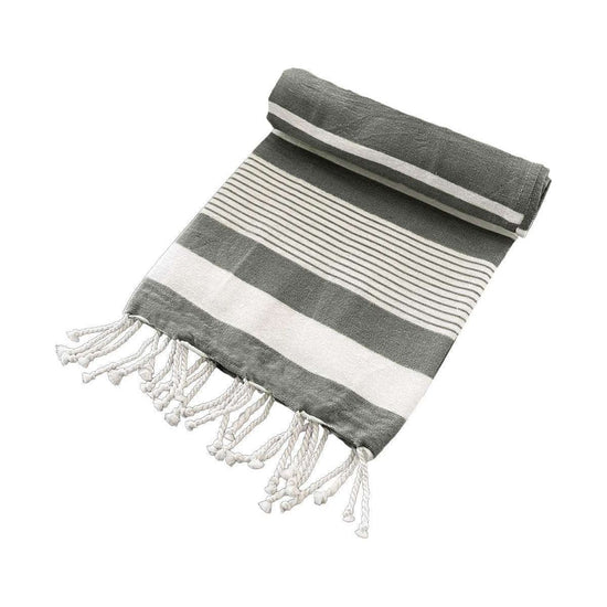 Cotton Rich Large Turkish Beach Towel with Tassels 80cm x 155cm Black - Magdasmall