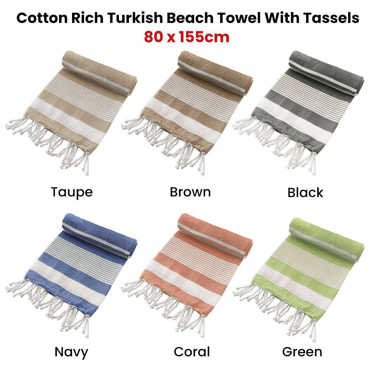 Cotton Rich Large Turkish Beach Towel with Tassels 80cm x 155cm Black - Magdasmall