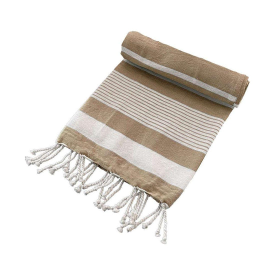 Cotton Rich Large Turkish Beach Towel with Tassels 80cm x 155cm Brown - Magdasmall