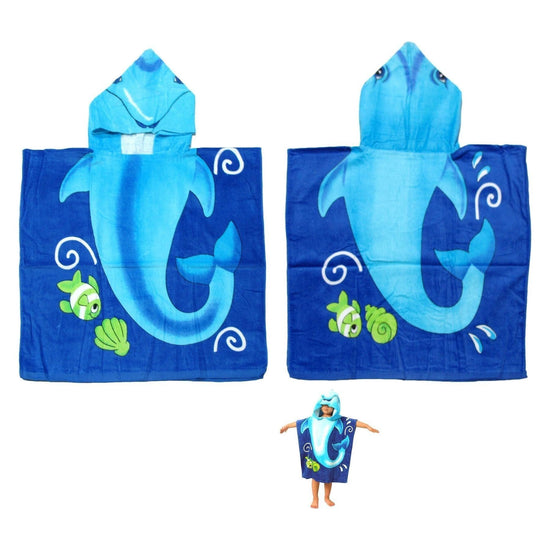 Cute Kids Cotton Hooded Towel Poncho 60 x 120 cm Dolphin
