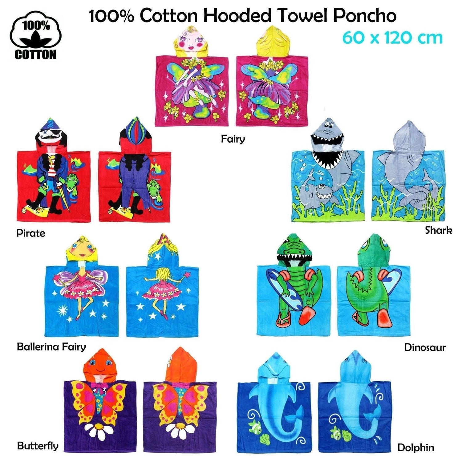 Cute Kids Cotton Hooded Towel Poncho 60 x 120 cm Fairy
