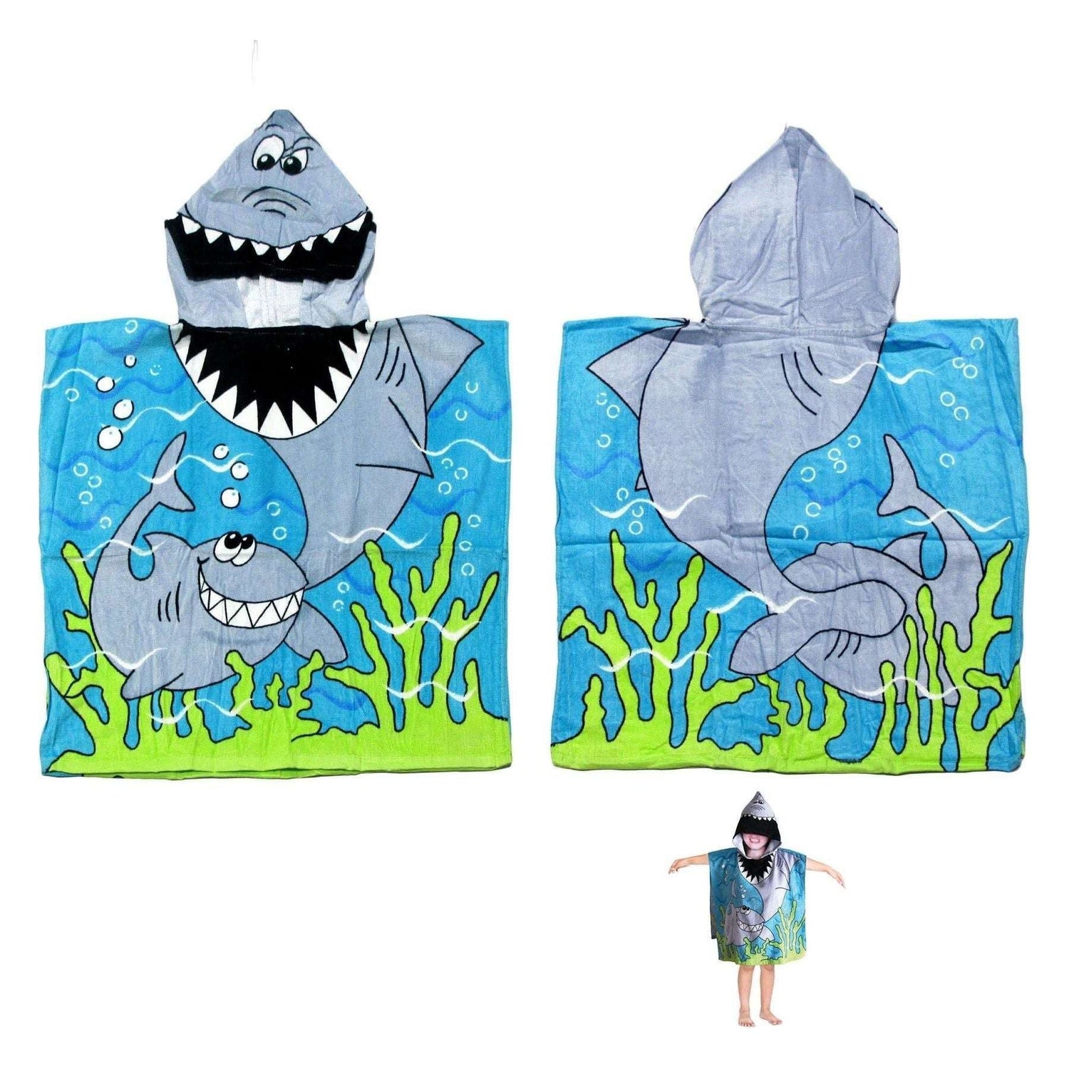 Cute Kids Cotton Hooded Towel Poncho 60 x 120 cm Shark