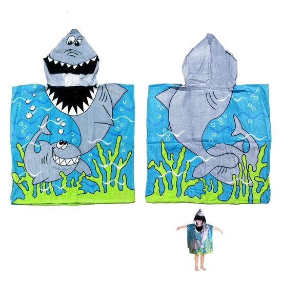 Cute Kids Cotton Hooded Towel Poncho 60 x 120 cm Shark