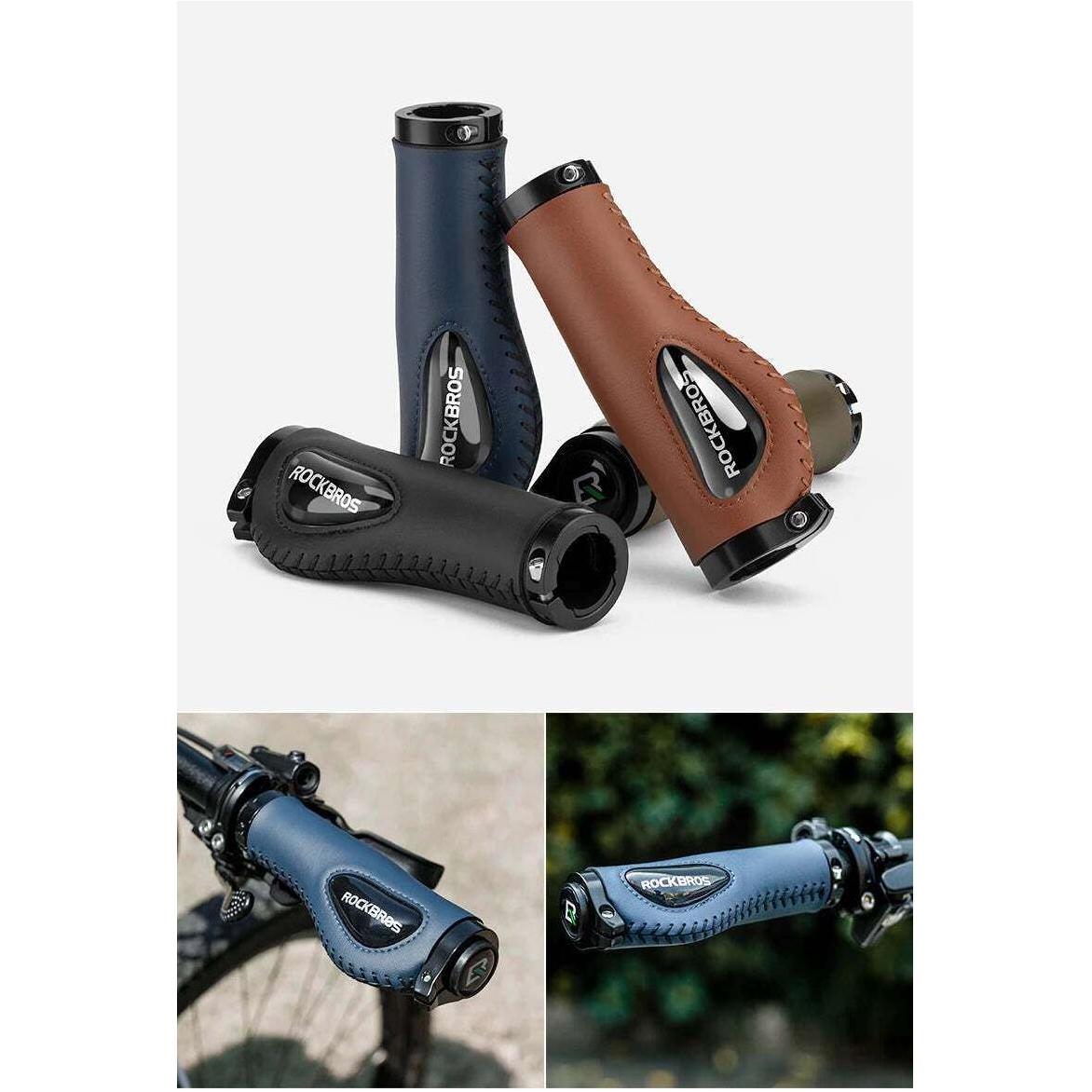 Deluxe Hand Grips Shock Absorbing Rockbros MTB Mountain Bike Tourer Double Lock BLACK Handlebar Grips Anti-skid 2.22cm