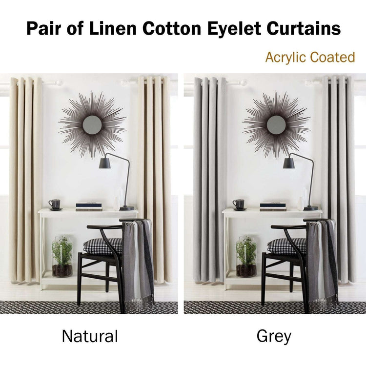 Designers Choice Pair of Linen Cotton Coated Eyelet Curtains Natural 140 x 213cm