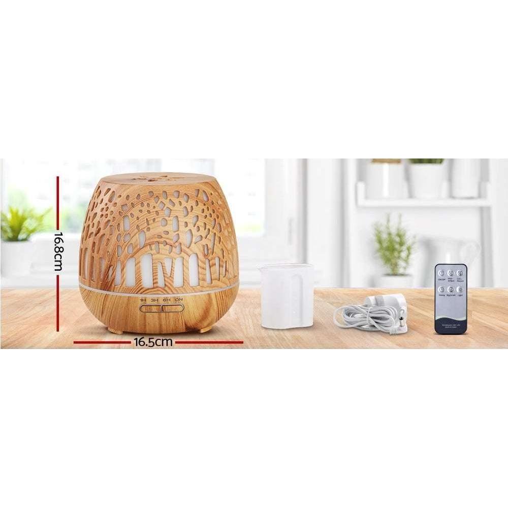 Devanti Aroma Diffuser Aromatherapy Humidifier Essential Oil Ultrasonic Cool Mist Wood Grain Remote Control 400ml - Magdasmall