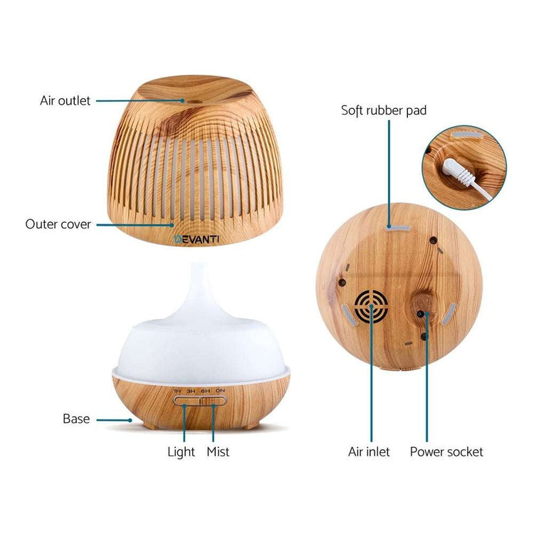Devanti Aromatherapy Diffuser Aroma Essential Oils Air Humidifier LED Light 400ml - Magdasmall