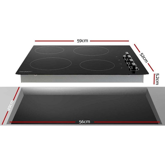 Devanti Ceramic Cooktop 60cm Electric Kitchen Burner Cooker 4 Zone Knobs Control - Magdasmall