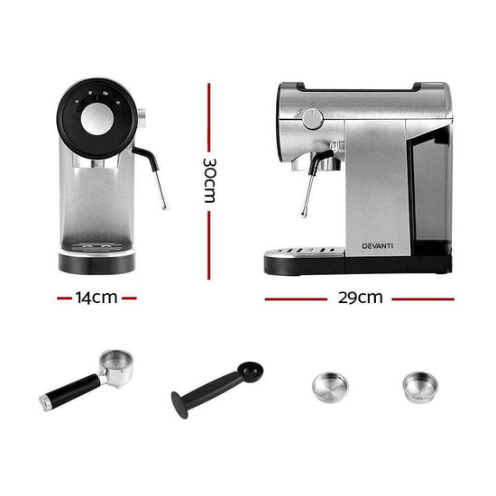 Devanti Coffee Machine Espresso Maker 20 Bar Milk Frother Cappuccino Latte Cafe