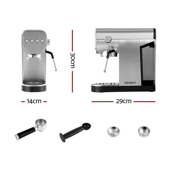 Devanti Coffee Machine Espresso Maker 20 Bar Milk Frother Cappuccino Latte Cafe