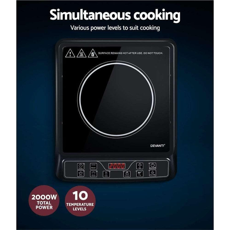 Devanti Electric Induction Cooktop Portable Cook Top Ceramic Kitchen Hot Plate