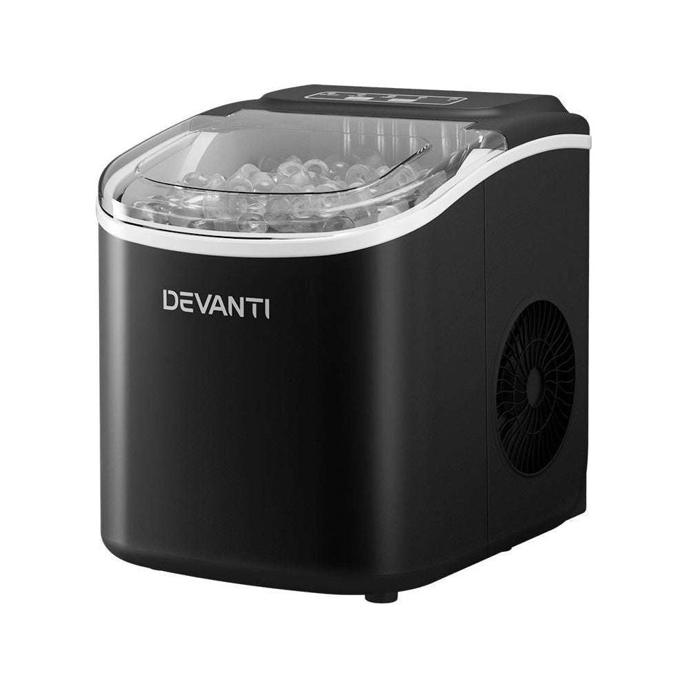 Devanti Portable Ice Maker Machine Ice Cube Tray 12kg Bar Countertop Black