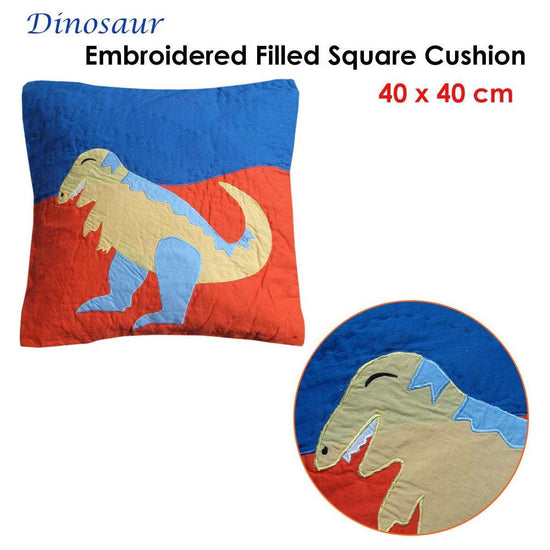 Dinosaur Embroidered Filled Cushion