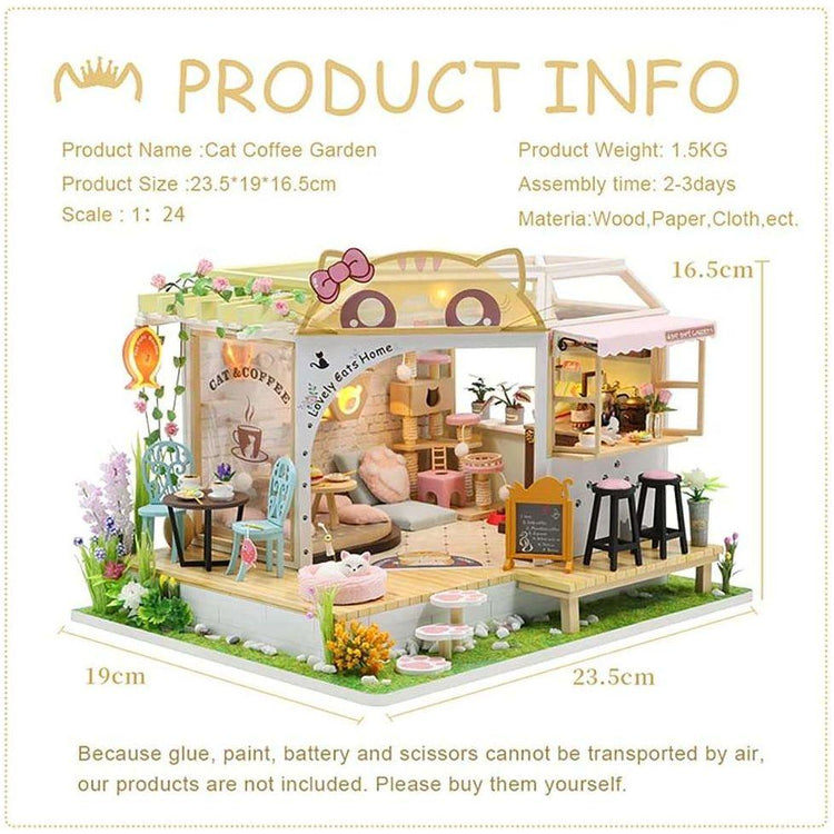 Dollhouse Miniature with Furniture Kit Plus Dust Proof and Music Movement - Cat Coffee (Valentine&