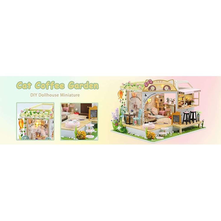 Dollhouse Miniature with Furniture Kit Plus Dust Proof and Music Movement - Cat Coffee (Valentine&