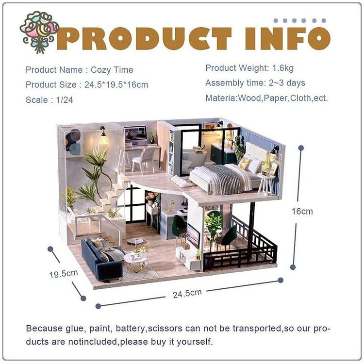 Dollhouse Miniature with Furniture Kit Plus Dust Proof and Music Movement - Cozy time  (Valentine&