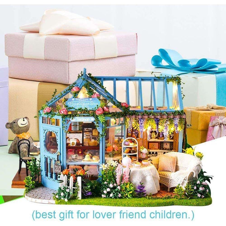 Dollhouse Miniature with Furniture Kit Plus Dust Proof and Music Movement - Rosa Garden Tea - Magdasmall