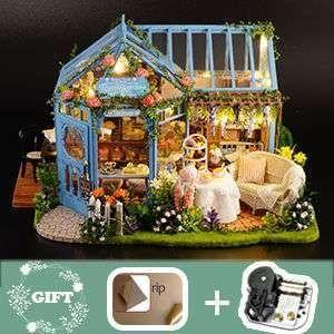 Dollhouse Miniature with Furniture Kit Plus Dust Proof and Music Movement - Rosa Garden Tea