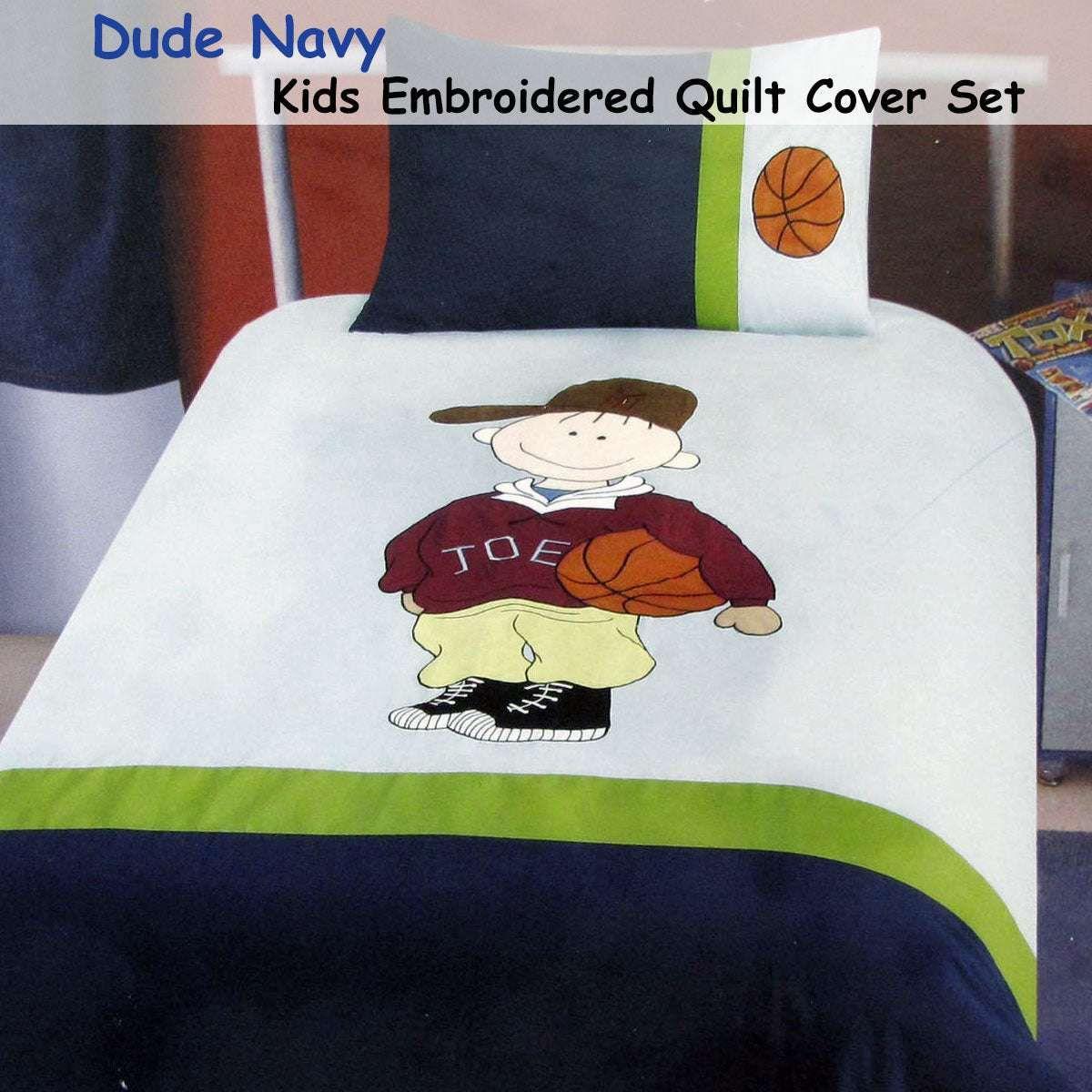 Dude Basketball Embroidered Quilt Cover Set Single - Magdasmall