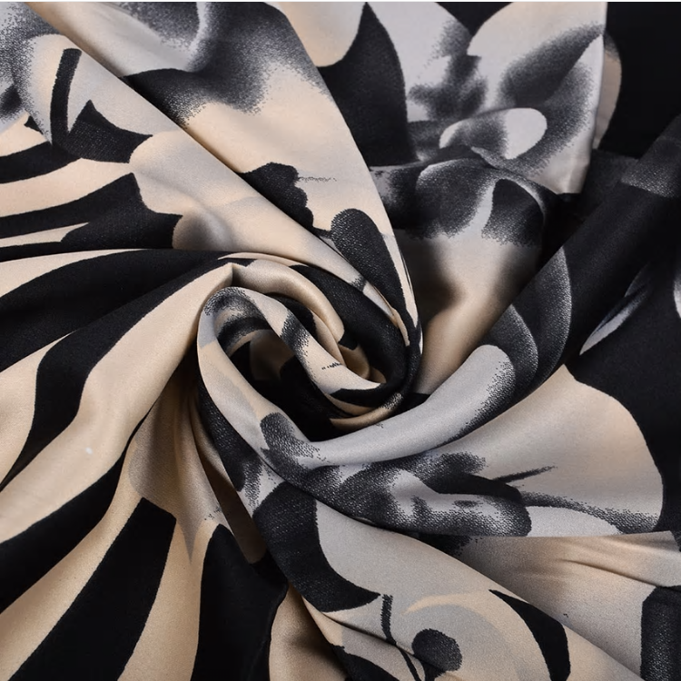 Elegant Black Biege Polyester Satin Scarf - Magdasmall