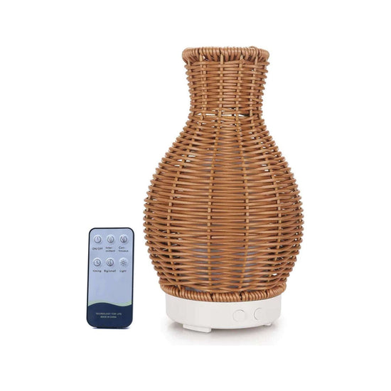 Essential Oil Aroma Diffuser and Remote - 100ml Rattan Vase Mist Humidifier