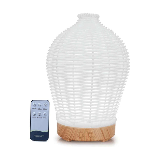 Essential Oil Aroma Diffuser and Remote - 100ml Rattan White Mist Humidifier