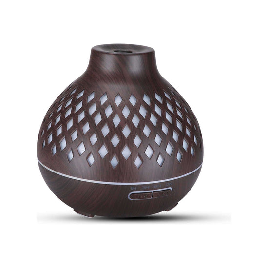 Essential Oil Aroma Diffuser and Remote - 400ml Hollowed Wood Mist Humidifier