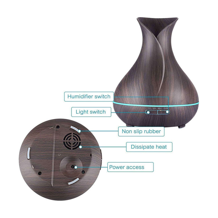 Essential Oil Aroma Diffuser and Remote - 400ml Tulip Dark Ultrasonic Humidifier