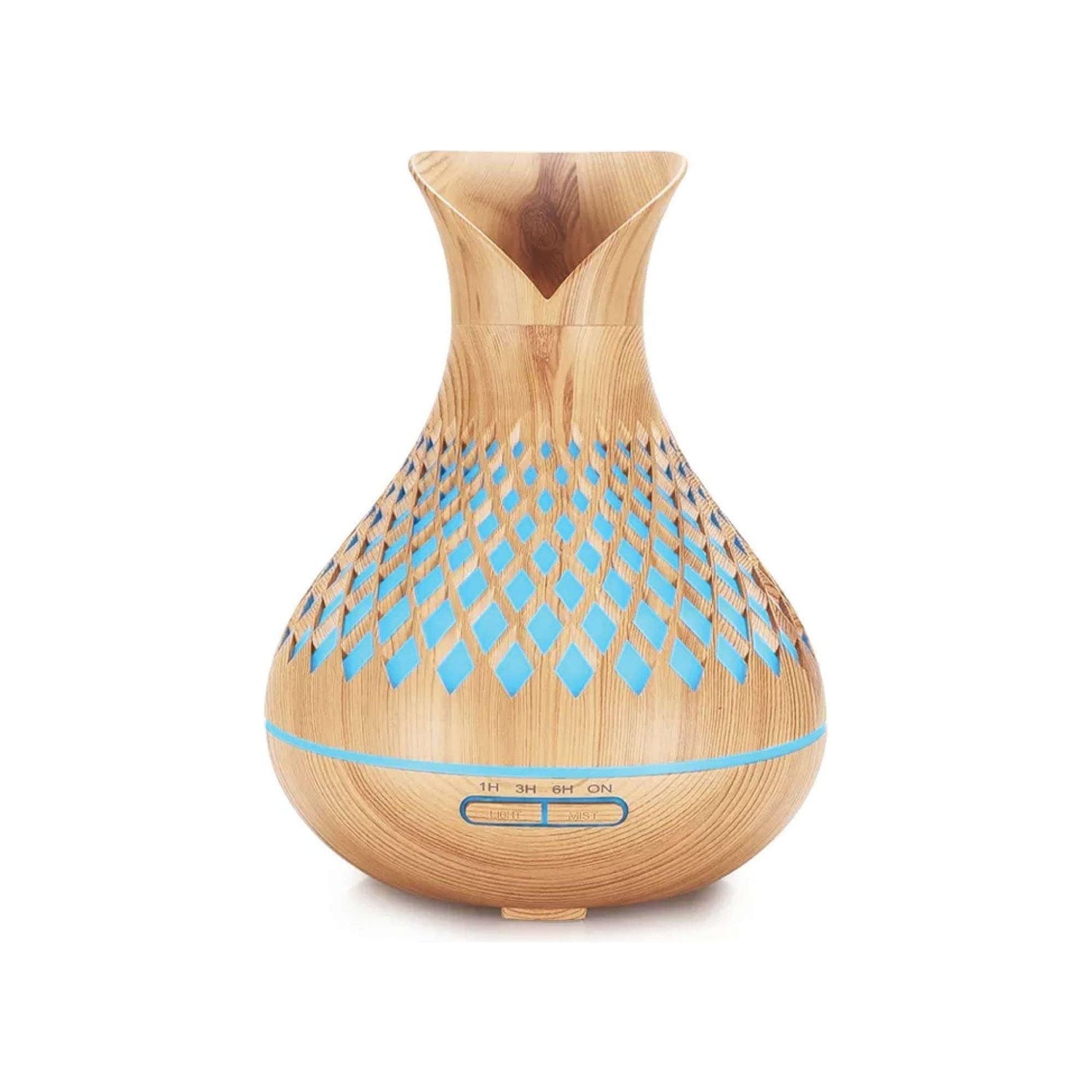 Essential Oil Aroma Diffuser and Remote - 500ml Vase Tulip Wood Mist Humidifier