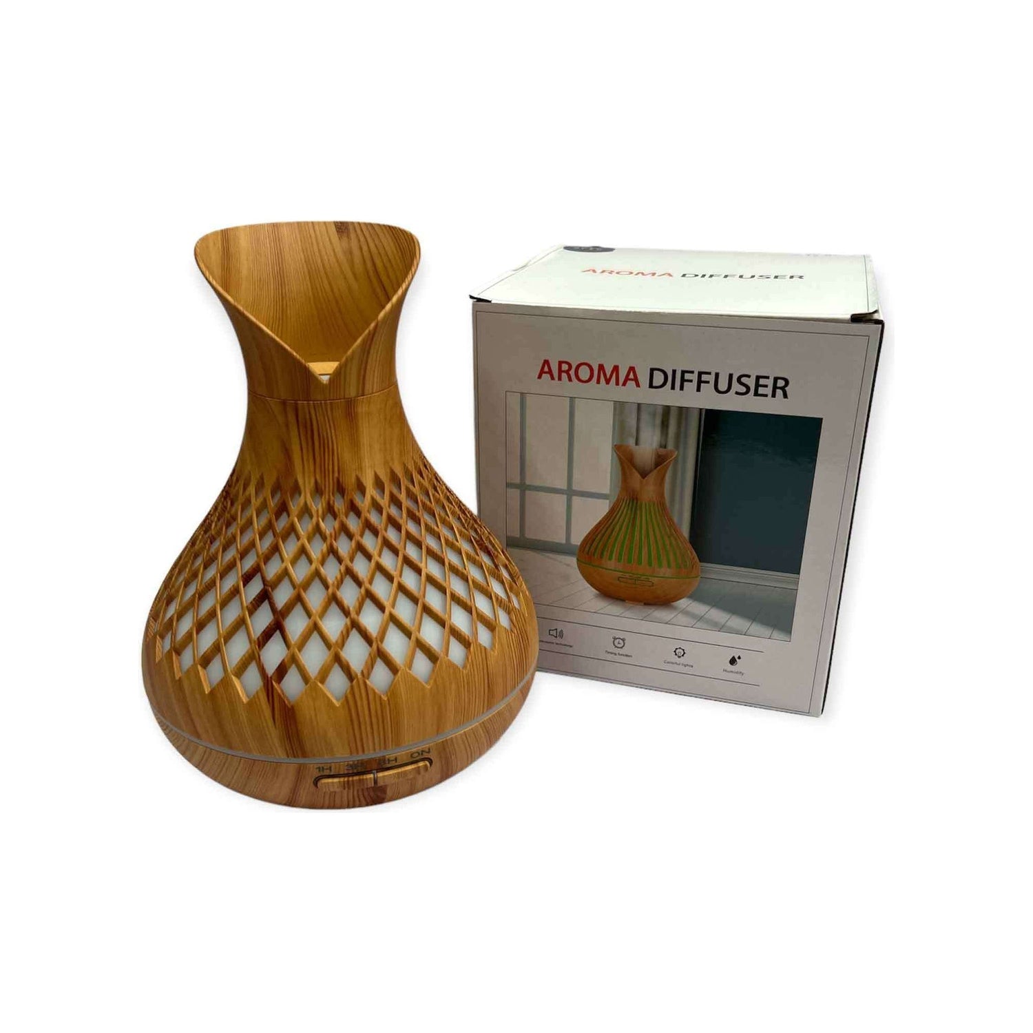 Essential Oil Aroma Diffuser and Remote - 500ml Vase Tulip Wood Mist Humidifier