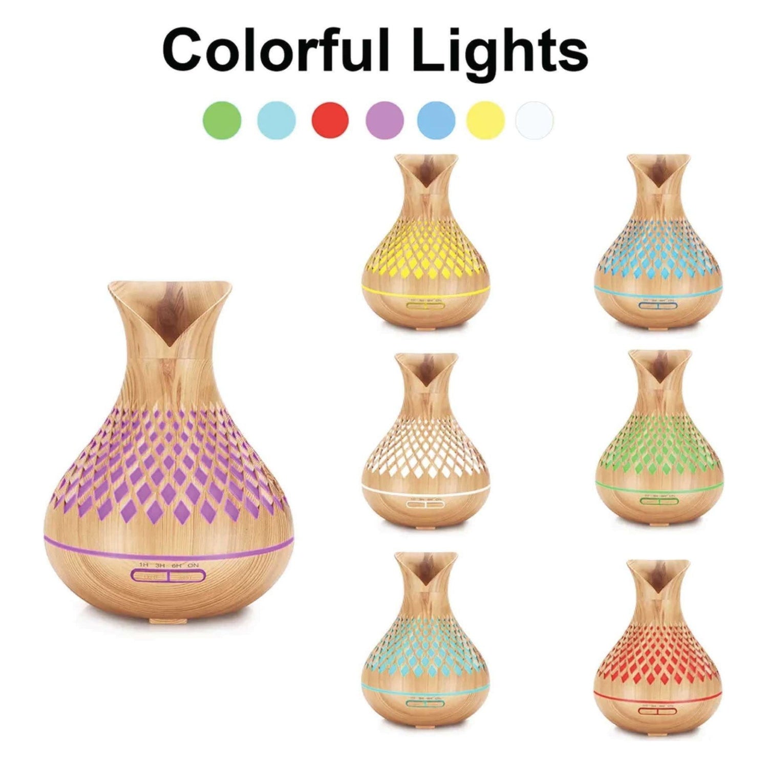 Essential Oil Aroma Diffuser and Remote - 500ml Vase Tulip Wood Mist Humidifier