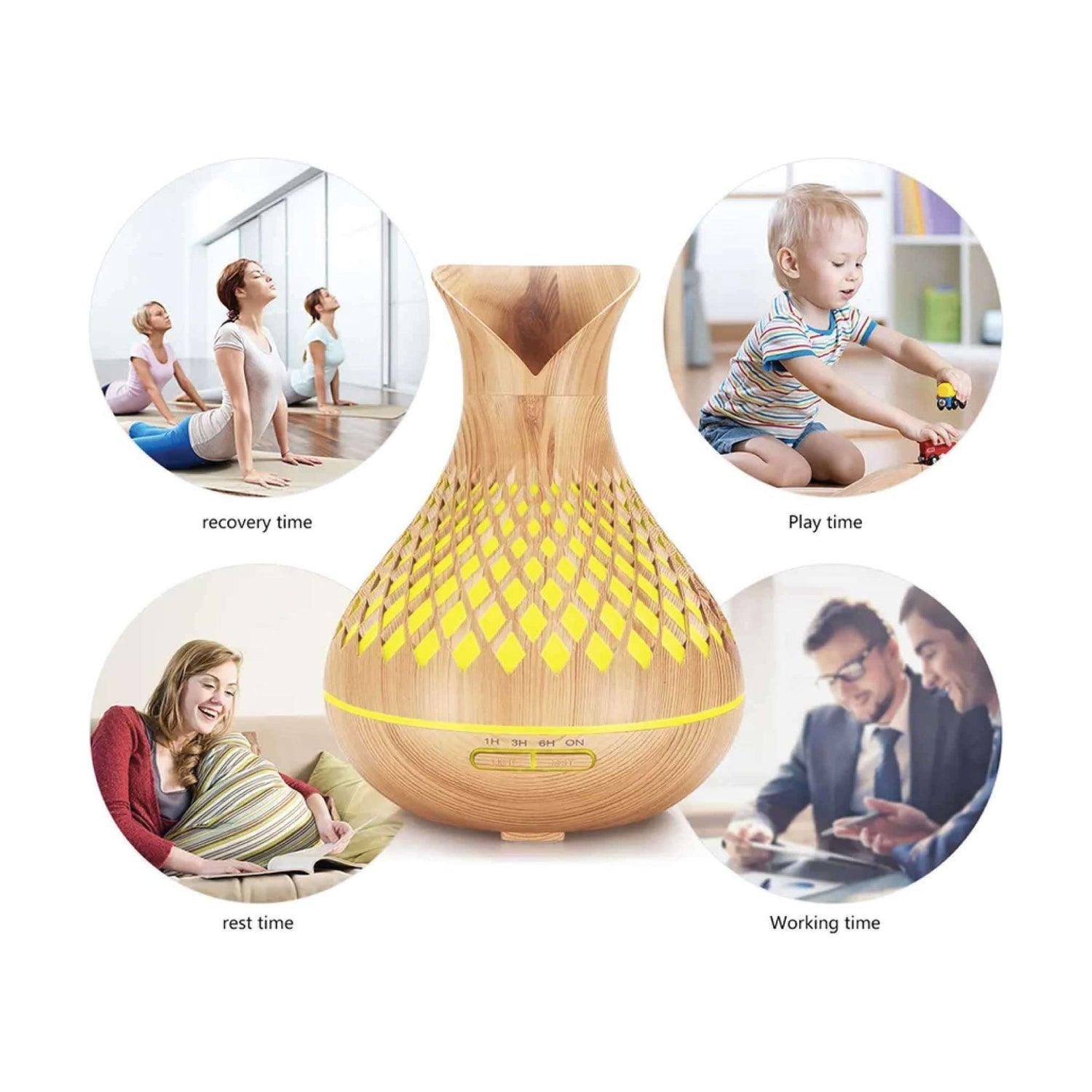 Essential Oil Aroma Diffuser and Remote - 500ml Vase Tulip Wood Mist Humidifier