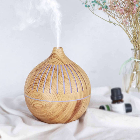 Essential Oil USB Aroma Diffuser - 180ml LED Light Wood Mist Humidifier