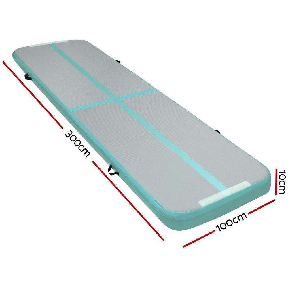 Everfit 3m x 1m Air Track Mat Gymnastic Tumbling Mint Green and Grey