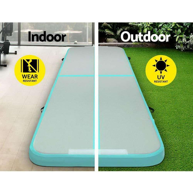 Everfit 3m x 1m Air Track Mat Gymnastic Tumbling Mint Green and Grey