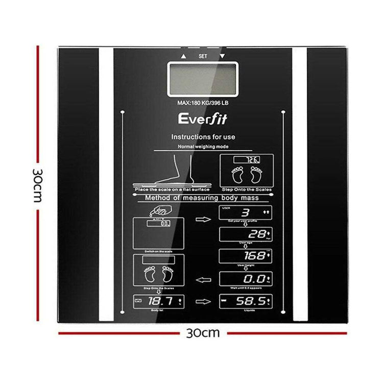 Everfit Body Fat Bathroom Scale Weighing Water Body Fat Gym 180KG - Magdasmall