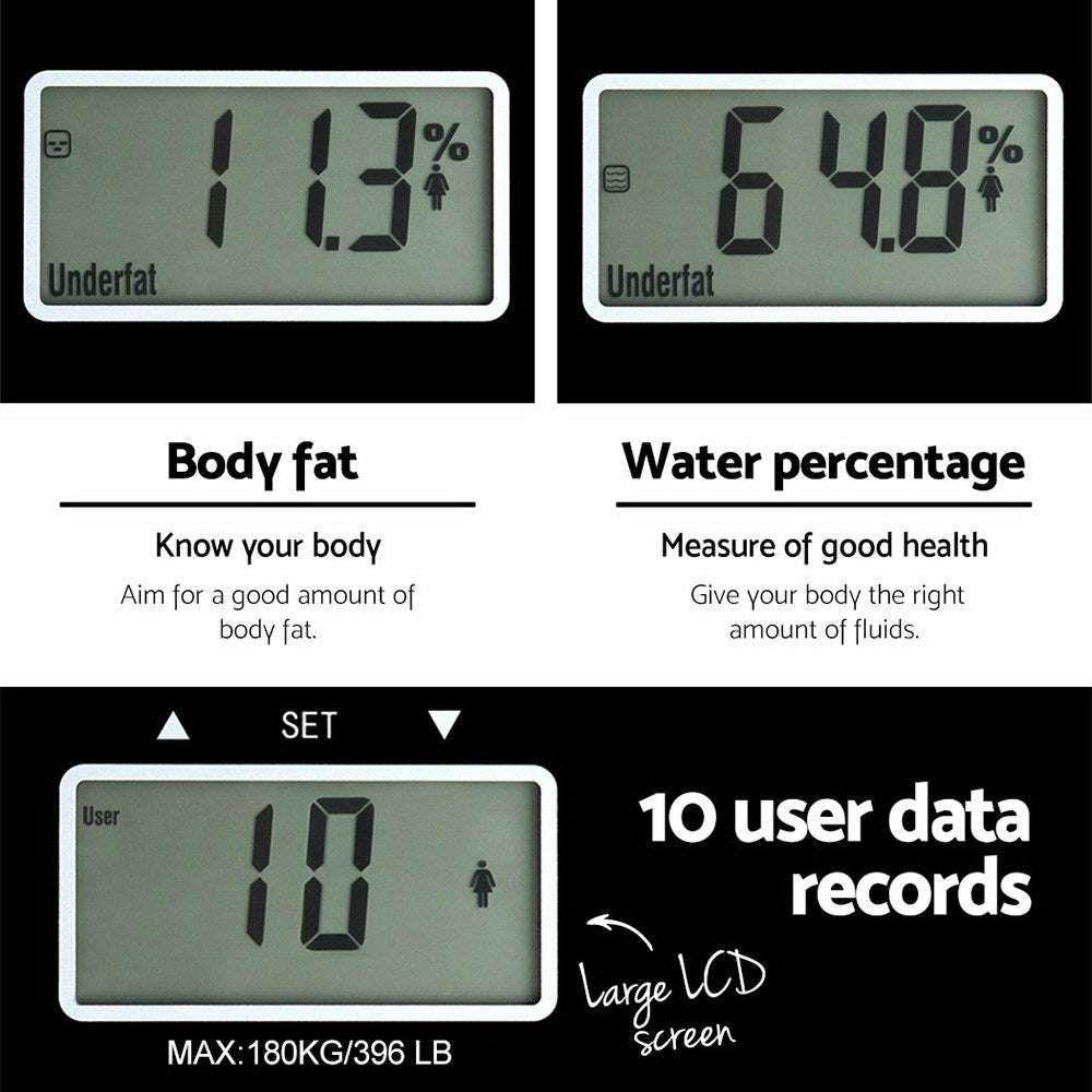 Everfit Body Fat Bathroom Scale Weighing Water Body Fat Gym 180KG - Magdasmall