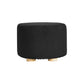 Fabric Ottoman Round Wooden Leg Foot Stool - BLACK