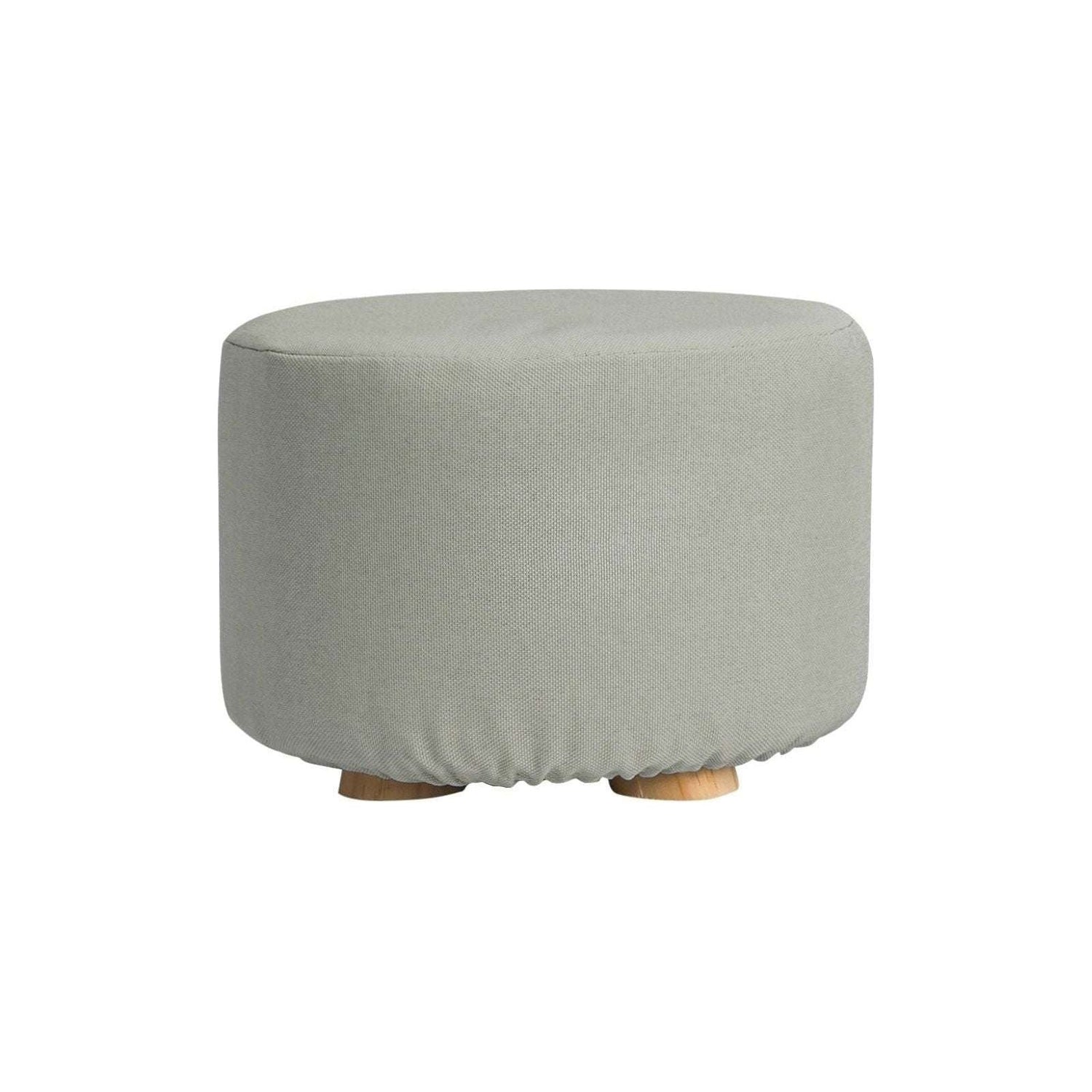 Fabric Ottoman Round Wooden Leg Foot Stool - GREY