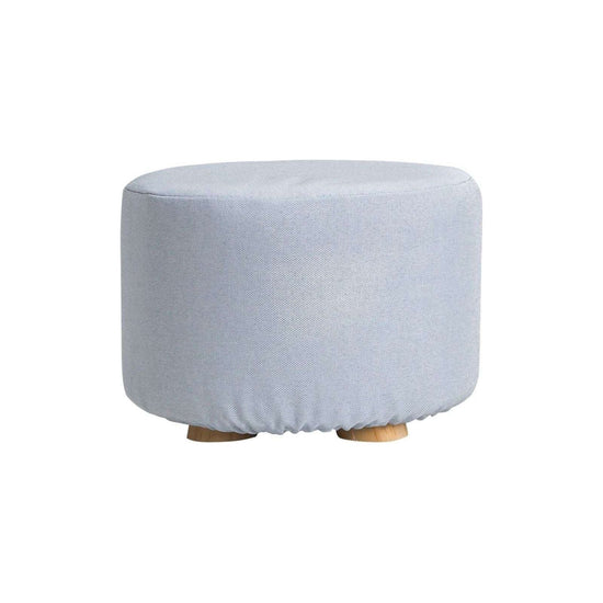 Fabric Ottoman Round Wooden Leg Foot Stool - LIGHT BLUE