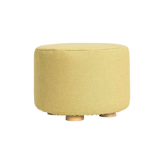 Fabric Ottoman Round Wooden Leg Foot Stool - MUSTARD YELLOW