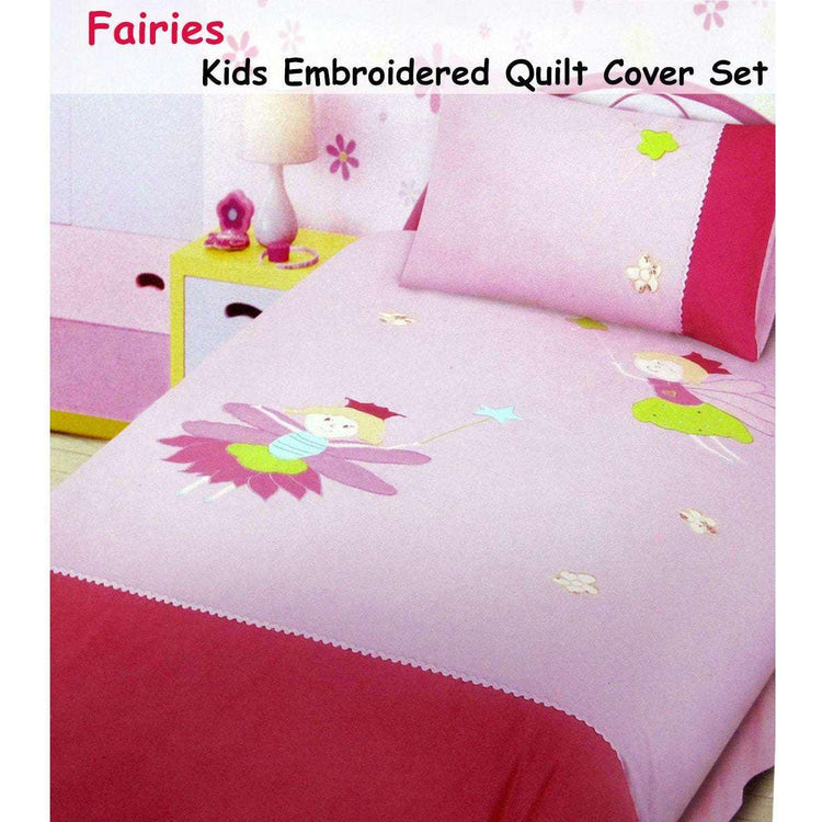 Fairies Embroidered Quilt Cover Set Single - Magdasmall