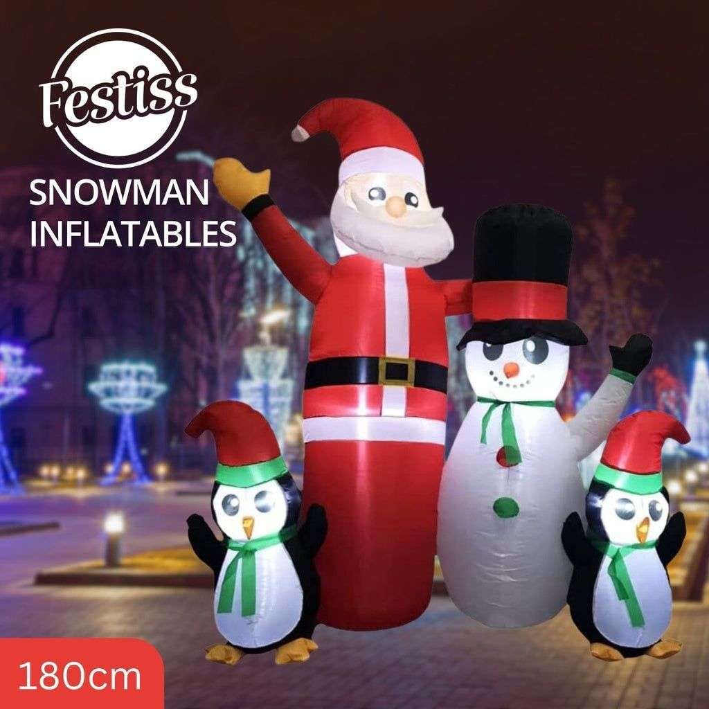 Festiss 1.8m Santa Snowman and Penguin Greeting Christmas Inflatable with LED