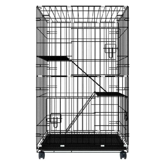 FLOOFI Three-Level Pet Rabbit Bird Cage with Hammock (Black)